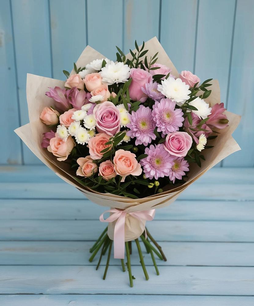 Букет цветов из: Хризантемы, Розы и Альстромерии в Плиево