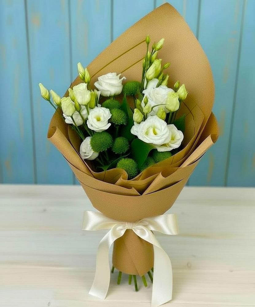 Букет цветов из: Хризантемы и Лизиантусы в Плиево