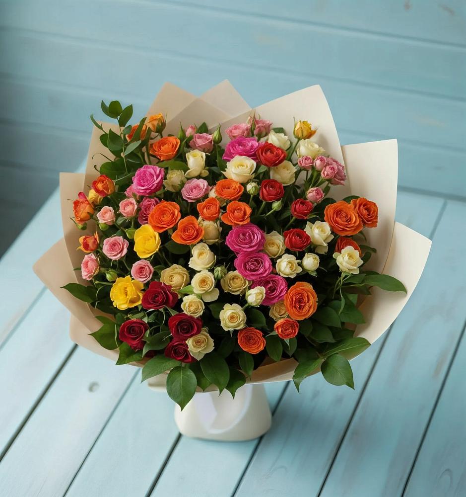 Букет Микс из разноцветных кустовых роз в Плиево