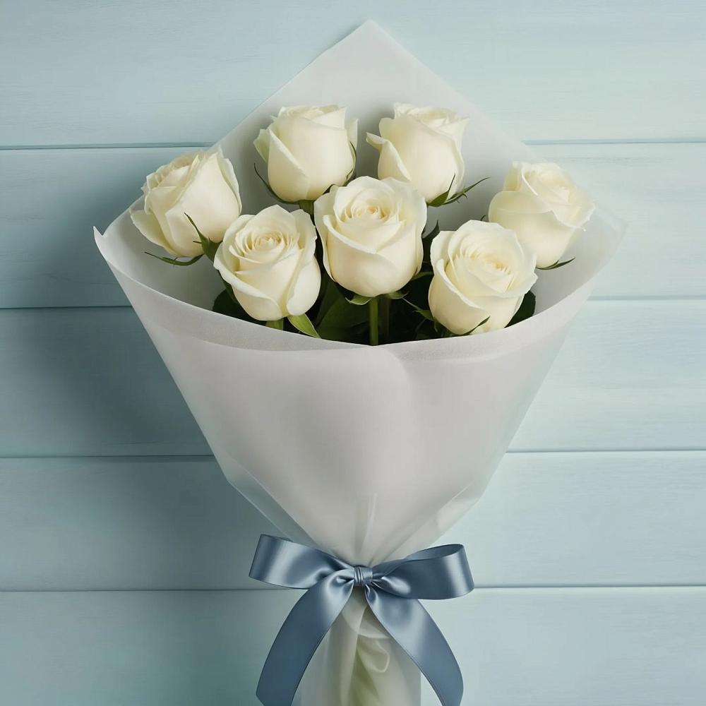 Букет 7 Белых роз Эдлесс Лав в Плиево